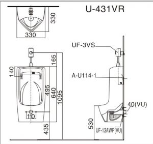 Bản vẽ bệ tiểu nam treo tường U431V INAX