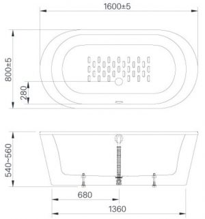 INAX BF-1656V 1.6M - Bồn tắm lập thể 2 Bản vẽ bồn tắm nằm BF-1656 INAX lập thể