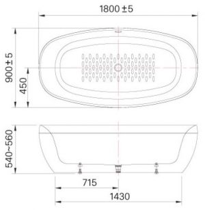 INAX BF-1858V 1.8M - Bồn tắm lập thể 2 Bản vẽ bồn tắm nằm BF-1858 INAX lập thể