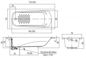 INAX FBV-1700R 1.7M - Bồn tắm xây 2 Bản vẽ kĩ thuật Bồn tắm INAX FBV-1700R xây 1.7M