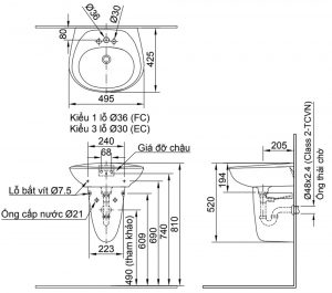 Bản-vẽ-kĩ-thuật-Chậu-rửa-mặt-lavabo-INAX-L-284V-(EC-FC)-L-284VC-chân-lửng-treo-tường