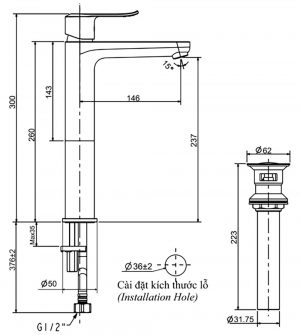 Bản-vẽ-kỹ-thuật-Vòi-chậu-lavabo-INAX-LFV-2012SH-nóng-lạnh-1-lỗ-cổ-cao