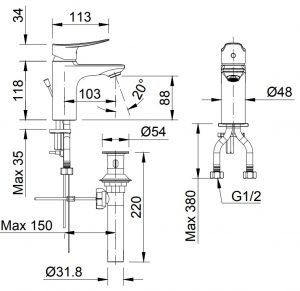 INAX LFV-502S - Vòi chậu lavabo nóng lạnh 6 Bản vẽ kỹ thuật vòi lavabo nóng lạnh LFV-502S