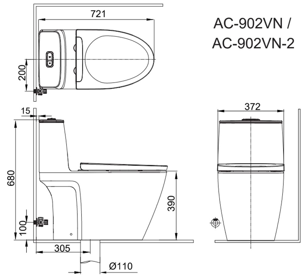 INAX AC-902 CW-H20VN - Bồn cầu thông minh nắp điện tử 1 ban ve ki thuat bon cau 1 khoi inax ac 902vn ac902vn aqua ceramic nap em