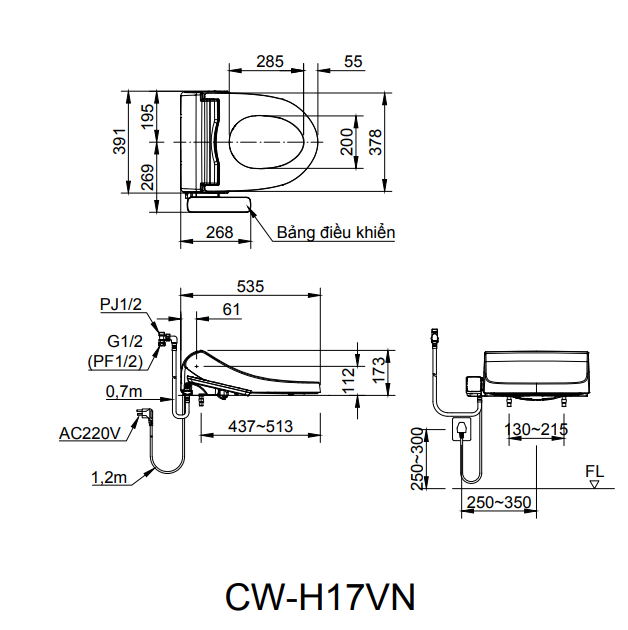 nap bon cau dien tu inax cw h17vn shower toilet
