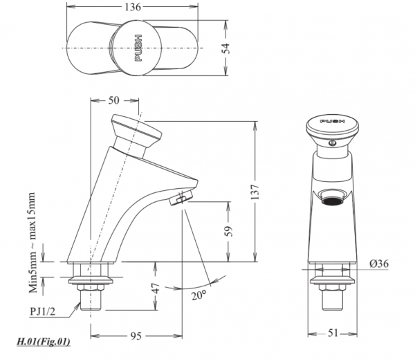 Bản vẽ kỹ thuật Vòi chậu lavabo INAX LFV-P02B lạnh 1 lỗ