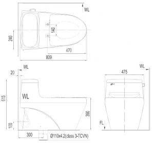 Bản vẽ bệt inax 1135 nắp điện tử CW-KA22