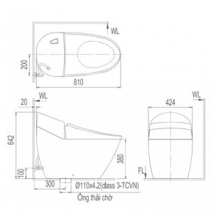 INAX AC-2700 CW-KA22AVN - Bồn cầu thông minh Aqua Ceramic nắp điện tử 11 Bản vẽ bệt inax 2700 nắp điện tử CW-KA22