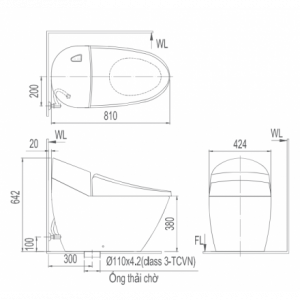 Bản vẽ bệt inax 2700 nắp điện tử CW-KB22