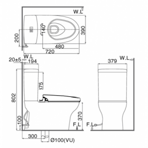 INAX AC-927 CW-KB22AVN - Bồn cầu thông minh Aqua Ceramic nắp điện tử 3 Bản vẽ bệt inax 927 nắp điện tử CW-KB22