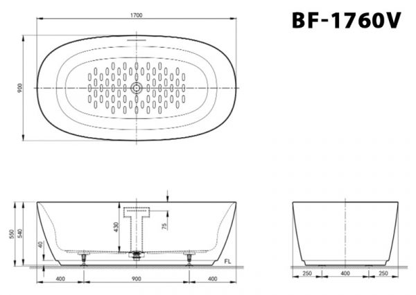 Bản vẽ kĩ thuật Bồn tắm INAX BF-1760V lập thể 1.7M