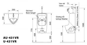 INAX U-431VR - Bồn tiểu nam treo tường 2 Bản-vẽ-kĩ-thuật-Bồn-tiểu-nam-INAX-U-431VR-AU-431VR-treo-tường
