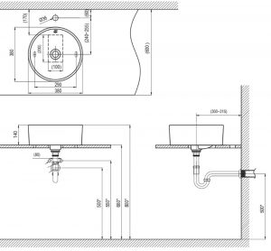Bản vẽ kĩ thuật Chậu rửa mặt lavabo INAX AL-295V đặt bàn