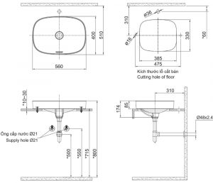 Bản-vẽ-kĩ-thuật-Chậu-rửa-mặt-lavabo-INAX-AL-642V-đặt-bàn