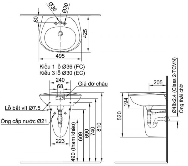 Bản-vẽ-kĩ-thuật-Chậu-rửa-mặt-lavabo-INAX-L-284V-(EC-FC)-L-284VC-chân-lửng-treo-tường