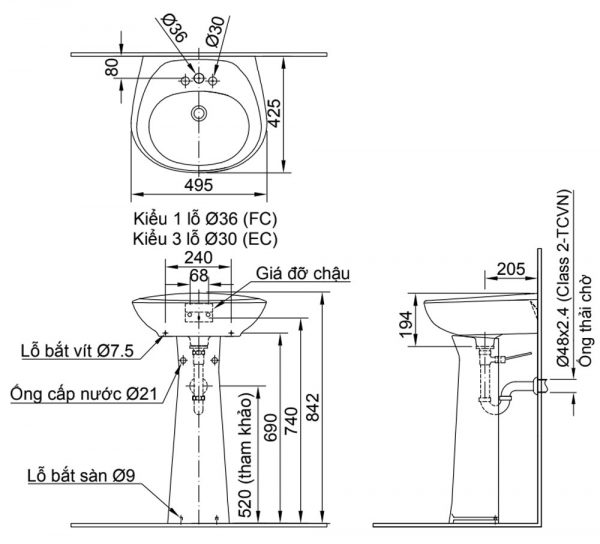 Bản-vẽ-kĩ-thuật-Chậu-rửa-mặt-lavabo-INAX-L-284V-(EC-FC)-L-284VD-chân-dài-treo-tường