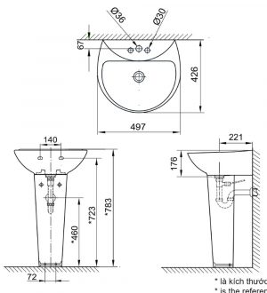 INAX L-285V (EC/FC) L-288VD - Chậu rửa mặt lavabo chân dài treo tường 1 Bản-vẽ-kĩ-thuật-Chậu-rửa-mặt-lavabo-INAX-L-285V-(EC-FC)-L-288VD-chân-dài-treo-tường