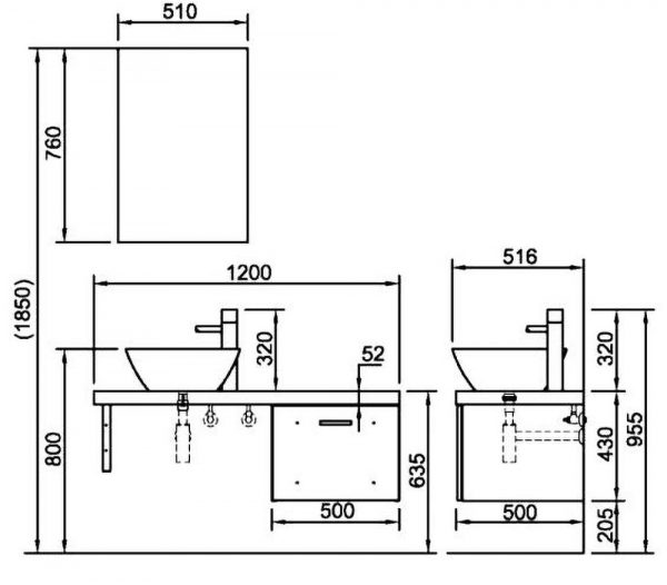 Bản-vẽ-kĩ-thuật-Tủ-chậu-lavabo-INAX-CB1206-4IF-B