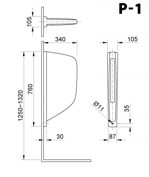 Bản vẽ kĩ thuật Vách ngăn bồn tiểu nam INAX P-1