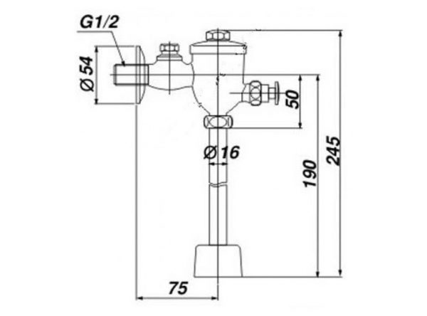 Bản vẽ kĩ thuật Van xả tiểu nam INAX UF-8V dạng nhấn ống cong