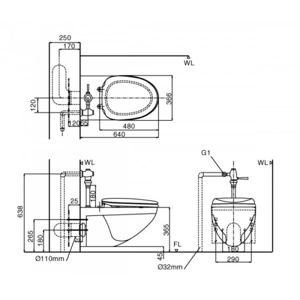 ban ve ky thuat bon cau inax c 22pv treo tuong 1000x1000 1