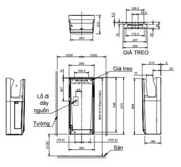 Bản vẽ kỹ thuật Máy sấy tay INAX JT-2162V