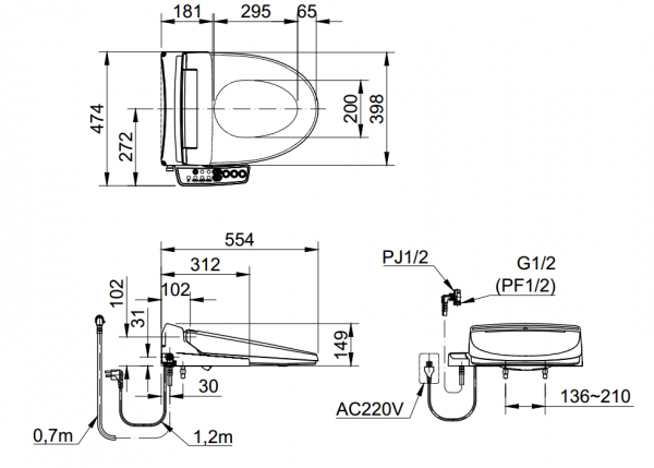 Bản vẽ kỹ thuật nắp thông minh CW-KB22AVN