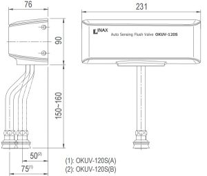 Bản vẽ kỹ thuật van xả tiểu cảm ứng INAX OKU-120S(A/B)