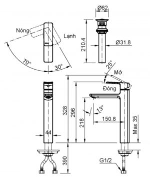 INAX LFV-5012SH - Vòi chậu lavabo cổ cao nóng lạnh 5 Bản-vẽ-kỹ-thuật-Vòi-chậu-lavabo-INAX-LFV-5012SH-nóng-lạnh-1-lỗ-cổ-cao