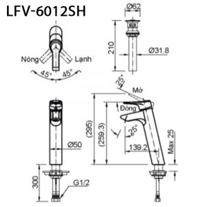 INAX LFV-6012SH - Vòi chậu lavabo cổ cao nóng lạnh 5 Bản vẽ kỹ thuật Vòi chậu lavabo INAX LFV-6012SH nóng lạnh 1 lỗ cổ cao