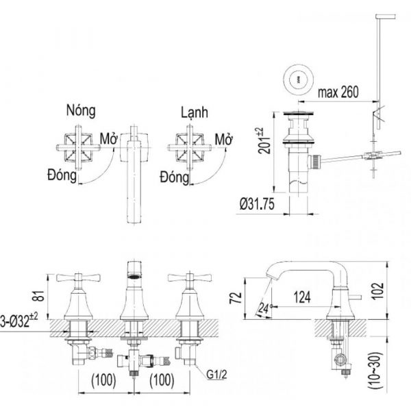 Bản-vẽ-kỹ-thuật-Vòi-chậu-lavabo-INAX-LFV-8100B-nóng-lạnh-3-lỗ