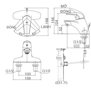 Bản vẽ kỹ thuật vòi INAX nóng lạnh LFV-3001S