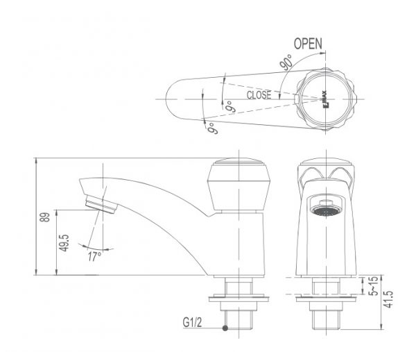 Bản vẽ kỹ thuật vòi lạnh inax LFV-12A