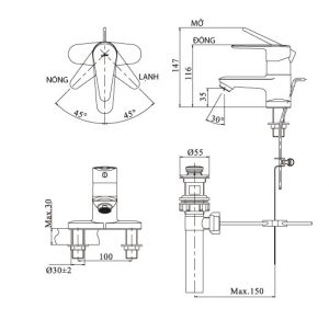 Bản vẽ kỹ thuật vòi lavabo INAX LFV-1102S-1