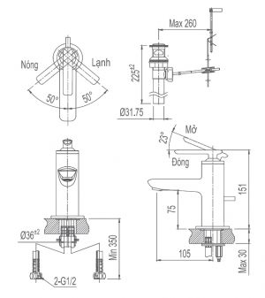 Bản vẽ kỹ thuật Vòi lavabo INAX LFV-4102S