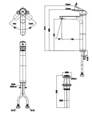 INAX LFV-1402SH - Vòi chậu lavabo cổ cao nóng lạnh 6 Bản vẽ kỹ thuật vòi lavabo nóng lạnh cổ cao INAX LFV- 1402SH