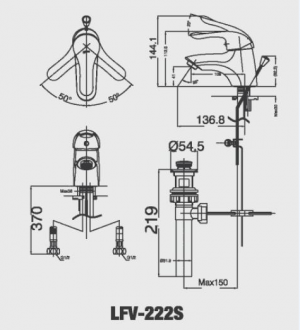 INAX LFV-222S - Vòi chậu lavabo nóng lạnh 3 Bản vẽ kỹ thuật vòi lavabo nóng lạnh LFV-222S