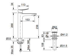 INAX LFV-502SH - Vòi chậu lavabo cổ cao nóng lạnh 5 Bản vẽ kỹ thuật vòi lavabo nóng lạnh vổ cao INAX LFV-502SH