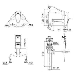Bản vẽ kỹ thuật vòi nước INAX LFV 1202S 1
