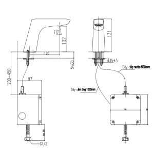 INAX AMV-50B - Vòi chậu lavabo cảm ứng dùng pin nước lạnh 5 Bản vẽ kỹ thuật vòi nước tự động INAX AMV 50B