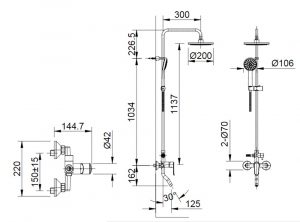Bản-vẽ-kỹ-thuật Vòi-sen-cây INAX-BFV-2015S nóng lạnh