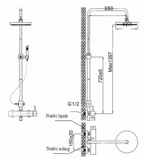 Bản-vẽ-kỹ-thuật Vòi-sen-cây INAX-BFV-70S nóng lạnh