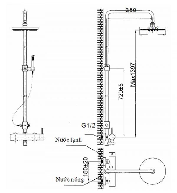 Bản-vẽ-kỹ-thuật Vòi-sen-cây INAX-BFV-70S nóng lạnh