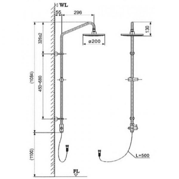 Bản-vẽ-kỹ-thuật Vòi-sen-cây INAX-BFV-CL1