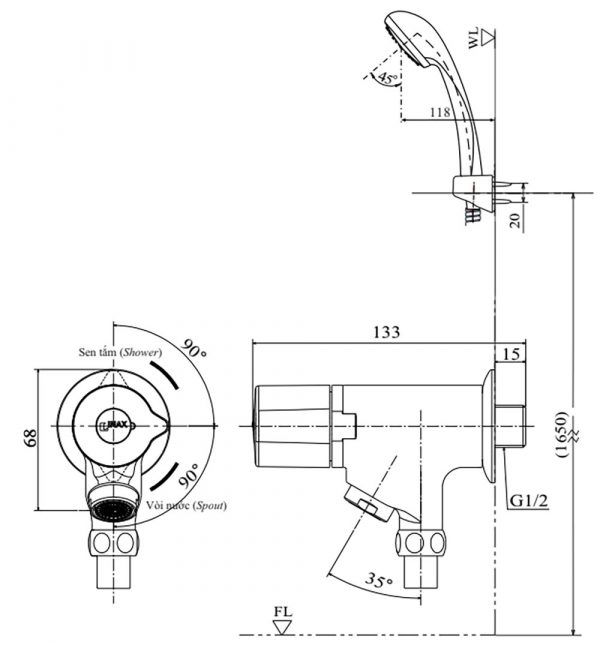 Bản-vẽ-kỹ-thuật Vòi-sen-tắm INAX-BFV-10-1C lạnh