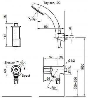 Bản-vẽ-kỹ-thuật Vòi-sen-tắm INAX-BFV-10 lạnh