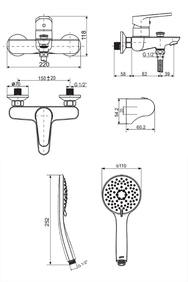 Bản-vẽ-kỹ-thuật Vòi-sen-tắm INAX-BFV-113S nóng lạnh