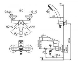 Bản-vẽ-kỹ-thuật Vòi-sen-tắm INAX-BFV-1203S nóng lạnh