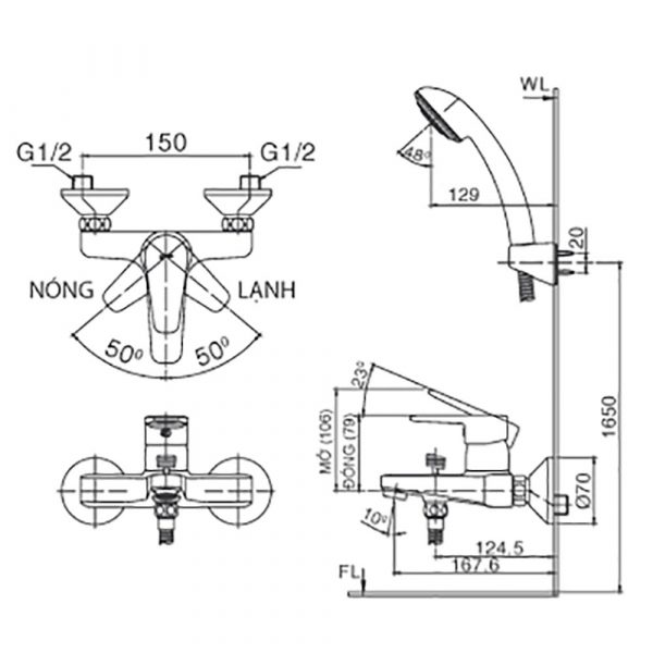 Bản-vẽ-kỹ-thuật Vòi-sen-tắm INAX-BFV-1303S nóng lạnh