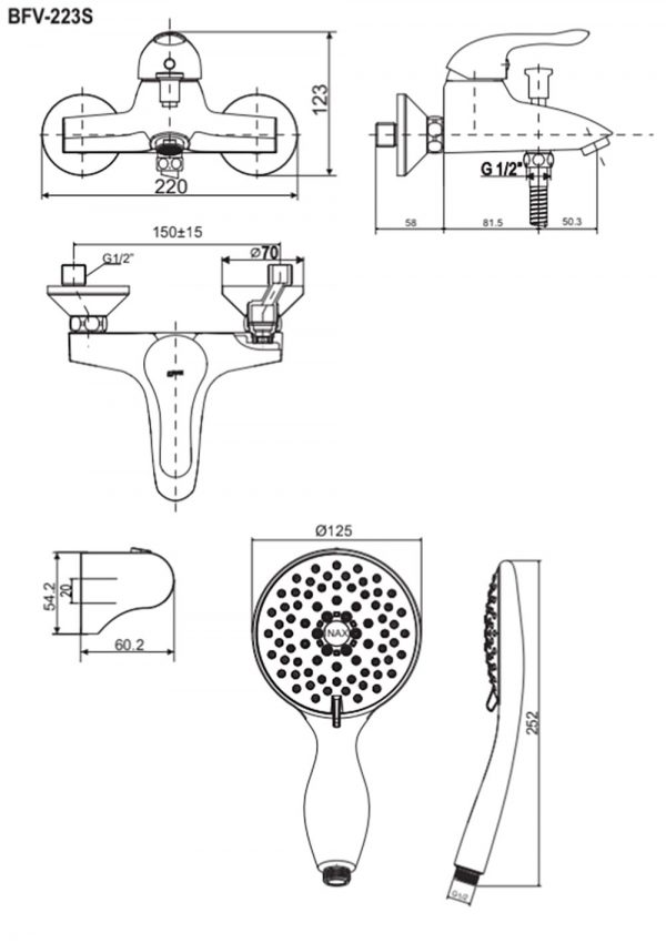 Bản-vẽ-kỹ-thuật Vòi-sen-tắm INAX-BFV-223S nóng lạnh